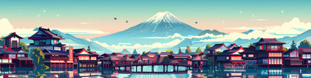 Mt. Fuji and Yamanashi, Japan. Vector illustration.の素材