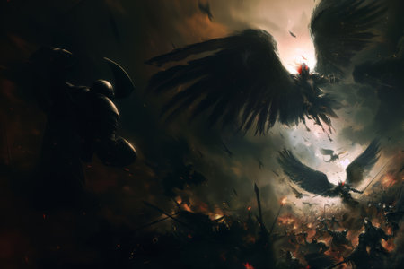Horror scene with black ravens and flying bird. Halloween concept.の素材
