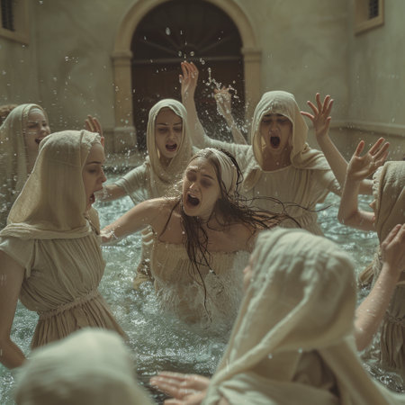 Group of young women having fun in the bathtub at home.の素材