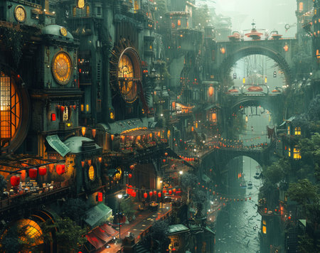 Night view of the old town in Shanghai, China. Vintage style.の素材