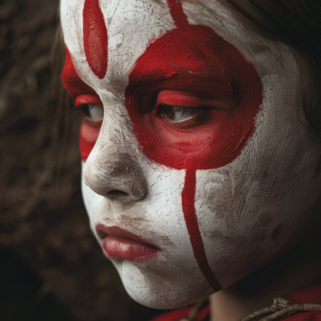 Portrait of a young woman with a painted face. Halloween theme.の素材