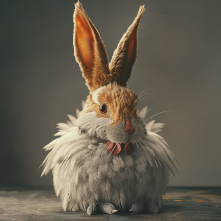Easter bunny on a gray background. Easter holiday concept. Vintage tonedの素材