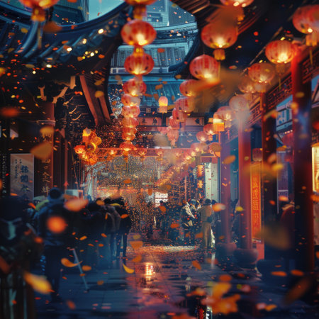 Chinese lanterns in the streets of Nanjing, Jiangsu Provinceの素材