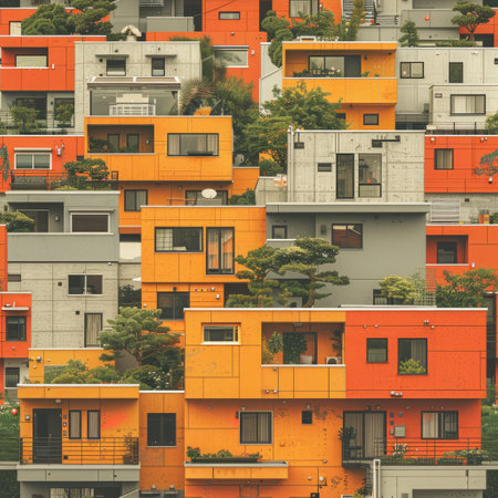 Colorful apartment buildings in Hong Kong, Asia. Collage.の素材