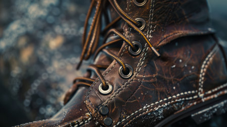 Close up of a man's boots. Shallow depth of field.の素材