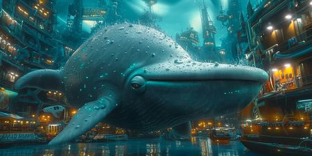 3D CG rendering of Whales in the shipyard at nightの素材