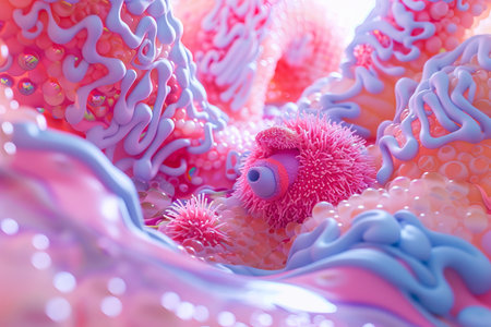 3d illustration of virus and bacteria, cell, microorganismの素材