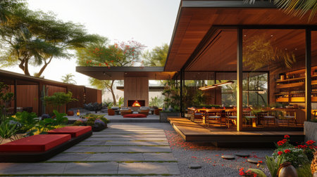 Outdoor terrace of a modern villa with a swimming poolの素材