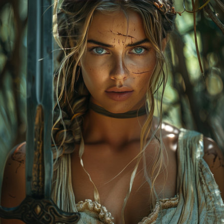 portrait of a beautiful girl in the image of the ancient warriorの素材
