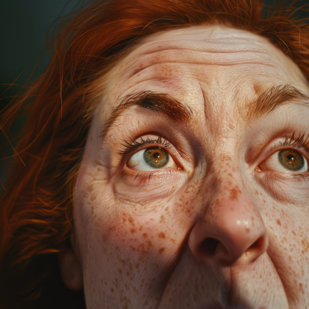 Close up portrait of freckled redhead woman with freckles.の素材