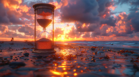 Hourglass on the beach at sunset. Concept of time management.の素材