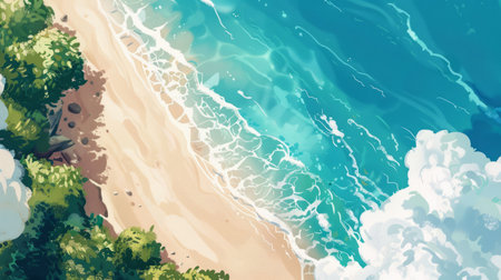 Top view of tropical beach and sea. Seascape. Vector illustrationの素材