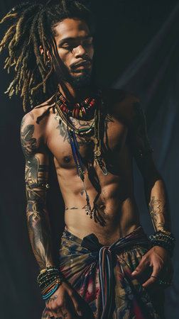Portrait of a handsome african american man with dreadlocks.の素材