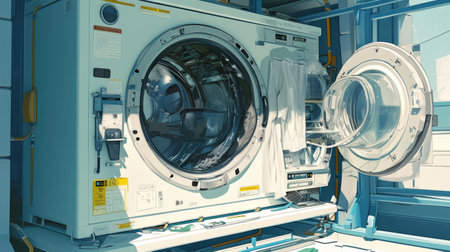 Washing machine in the laundry room. 3d render illustration.の素材