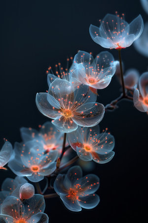 Beautiful cherry blossom flowers on black background, close-upの素材