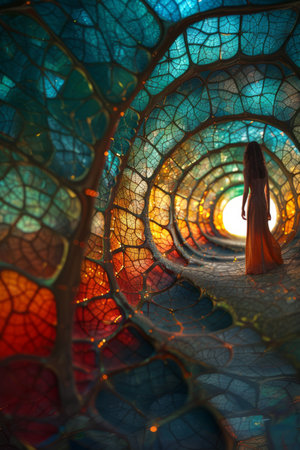 abstract scene in a fairy tale style of a girl in a blue dressの素材