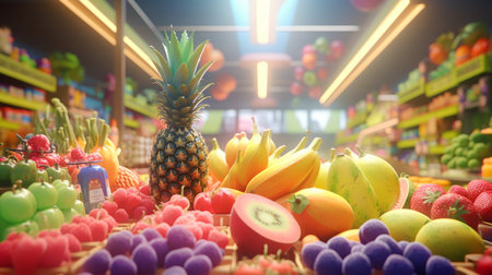 Fruit in the supermarket. 3d rendering, 3d illustration.の素材