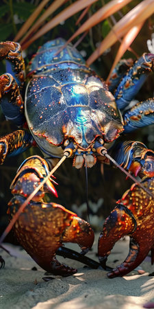 Blue and red crayfish on the beach in Koh Samui, Thailandの素材