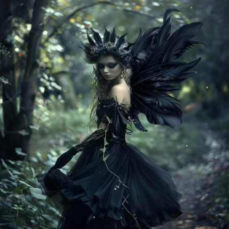 Fantasy portrait of a beautiful gothic woman in the forest.の素材