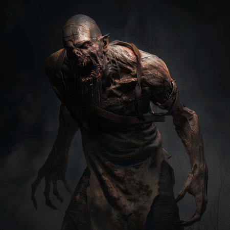 Zombie man. Horror movie. Dark background. Halloween concept.の素材