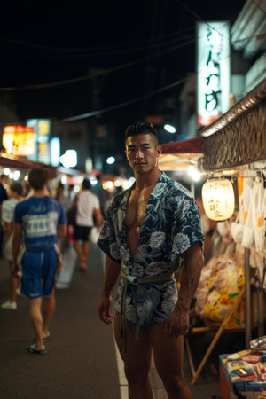 Unidentified Thai man in the night market.の素材