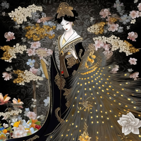 3d illustration of a geisha in a traditional kimonoの素材