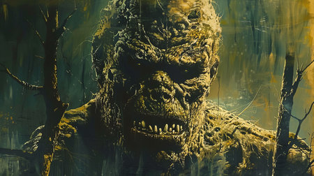 Monster in the forest. Halloween. Horror film. 3D illustration.の素材