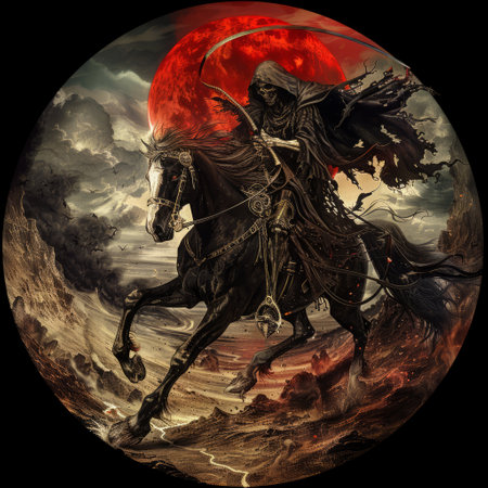 Horseman on the background of the moon. Fantasy illustration.の素材