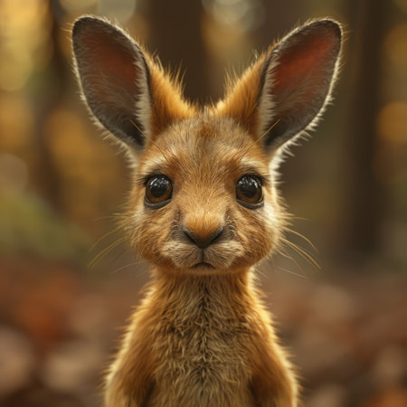 Portrait of a baby kangaroo in the autumn forest.の素材
