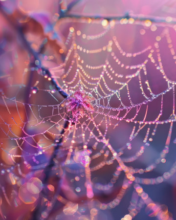 spider web with dew drops in the morning light. macroの素材