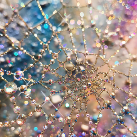 abstract background with bokeh defocused lights and spider webの素材