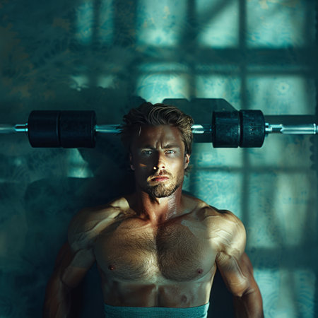 Portrait of a handsome muscular man at the gym. Fitness and bodybuilding concept.の素材