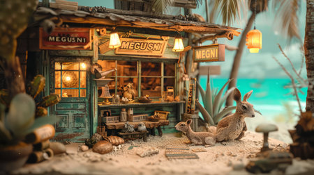 Merry Christmas and Happy New Year. Christmas decorations in the form of a house on the beach.の素材