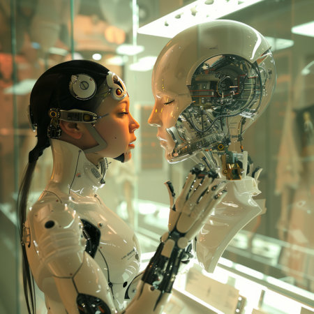 Close up of a female robot in a museum.の素材