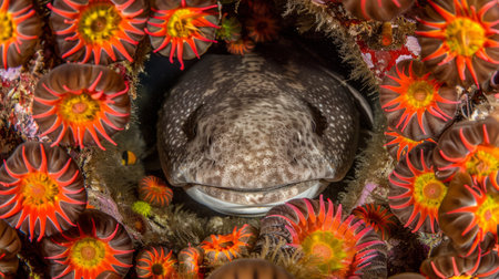 Close up of a snakehead fish in a tropical coral reef.の素材