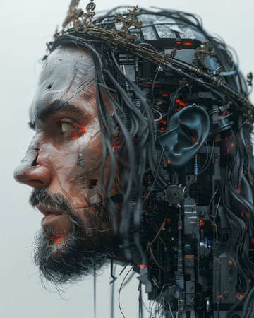 Portrait of a futuristic man in the cyborg's head.の素材