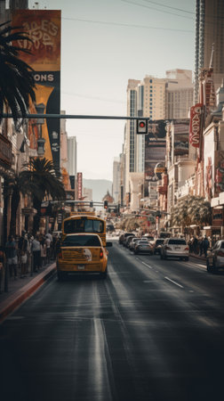 Yellow taxi in Hollywood street.の素材