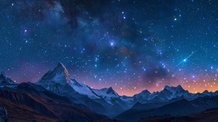 Mountain landscape with stars and milky way. Elements of this image furnished by NASAの素材