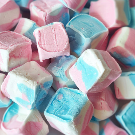 pink and blue marshmallows on a white background. macroの素材