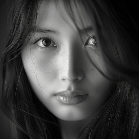 Portrait of a beautiful young woman. Black and white photo.の素材