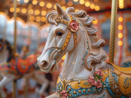 Carousel horse in the amusement park, merry-go-roundの素材
