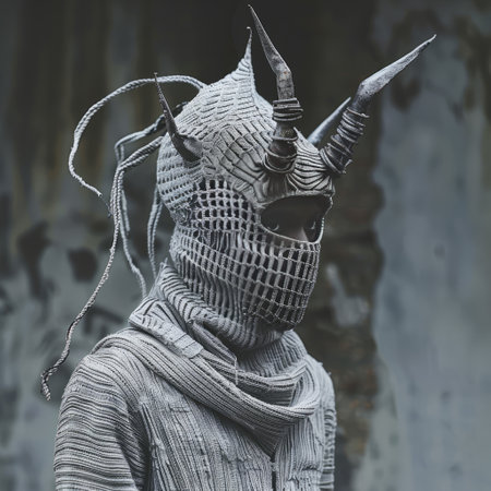 Man in a fantasy costume with horns on his head. 3d renderingの素材