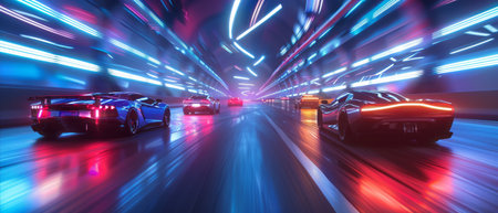 Highway with cars in the tunnel. Concept of speed and motion.の素材