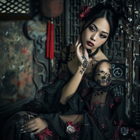 Portrait of a beautiful gothic woman. Vintage style.の素材