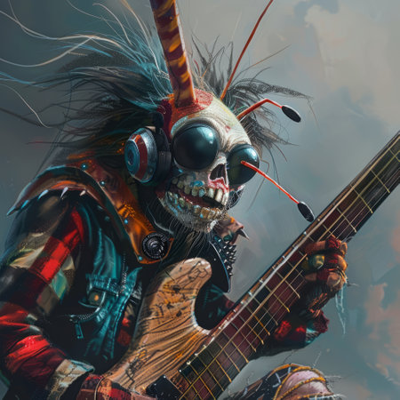 Fantasy portrait of a punk rock musician with an electric guitar.の素材