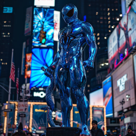 Iron Man statue in Times Square in New York Cityの素材
