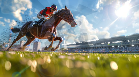 Horse racing race, equestrian race, jockeys on the racecourseの素材