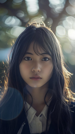 Portrait of a beautiful asian girl in the park at nightの素材