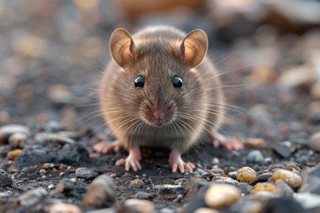 Close up of a brown rat on the black volcanic sand in Icelandの素材