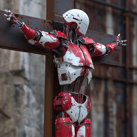The robot in the futuristic city of Barcelona.の素材